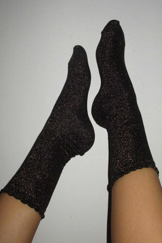 Scalloped Glitter Socks Bronze